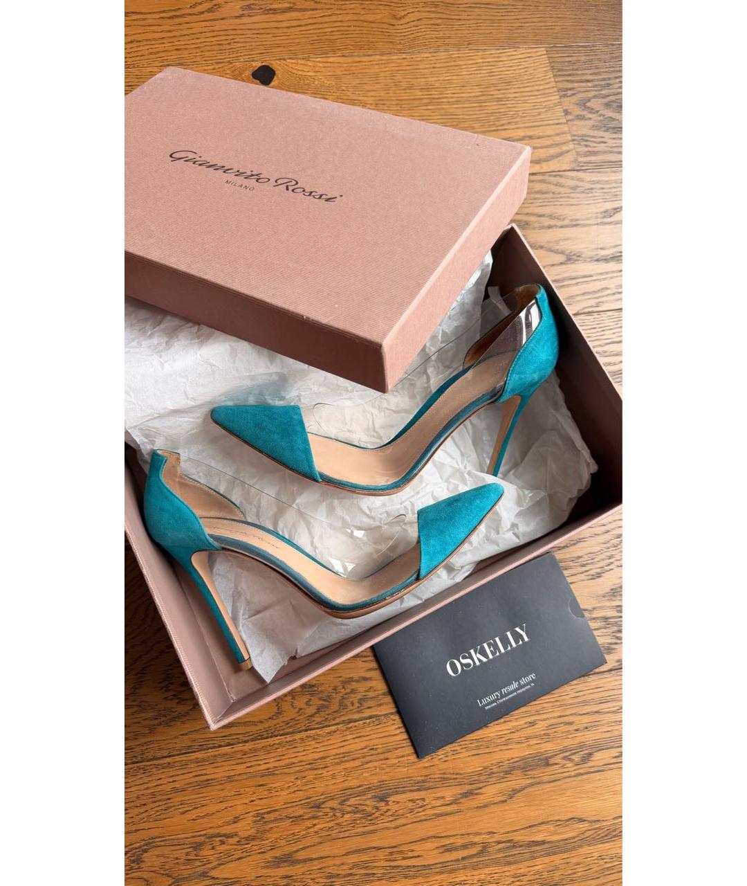 GIANVITO ROSSI Бирюзовые замшевые туфли, фото 8