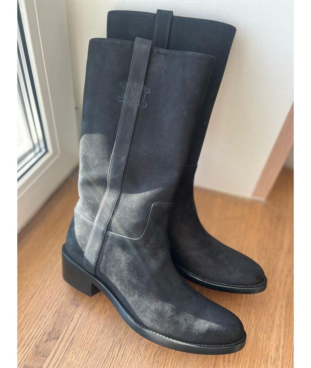 MAX MARA Черные нубуковые сапоги, фото 2