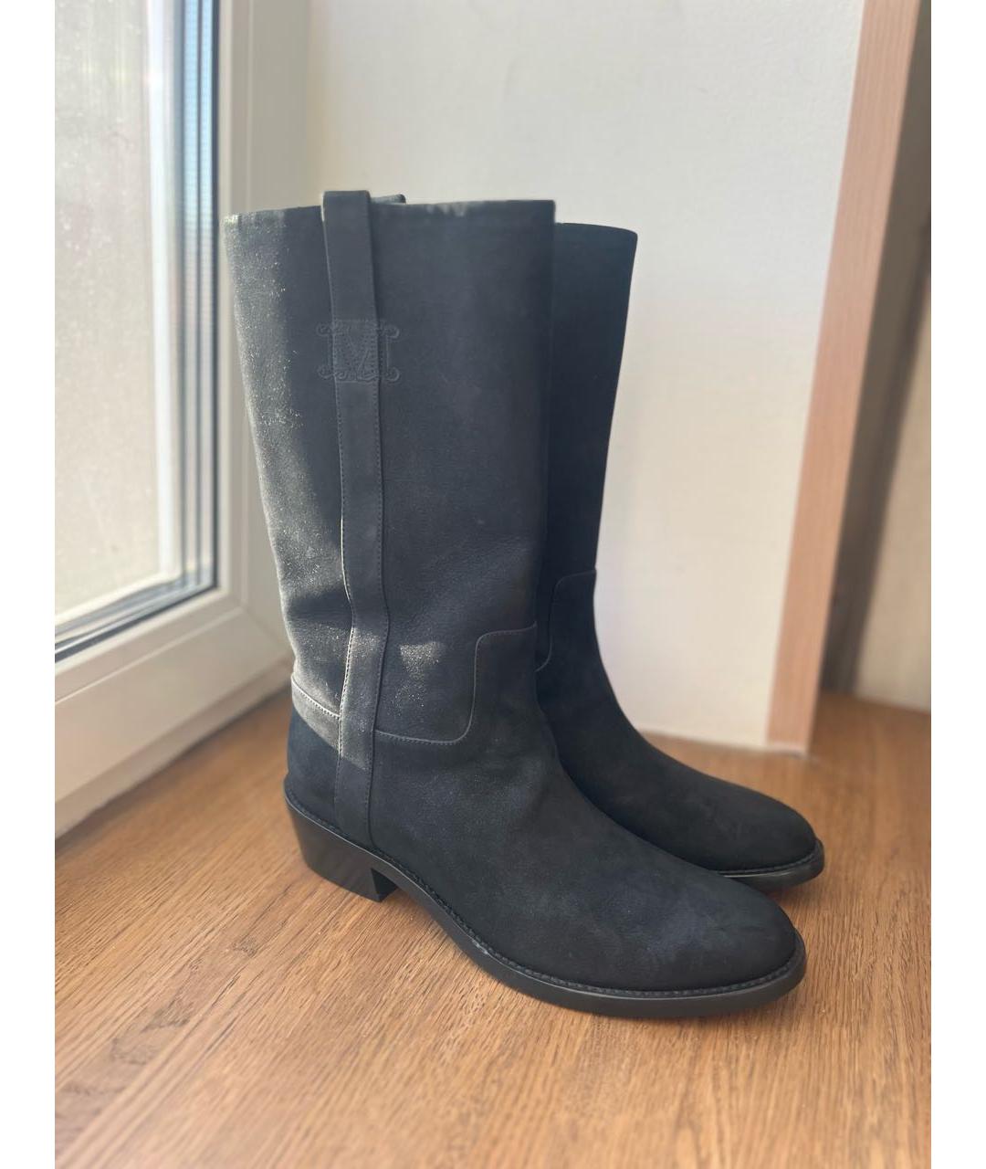 MAX MARA Черные нубуковые сапоги, фото 9