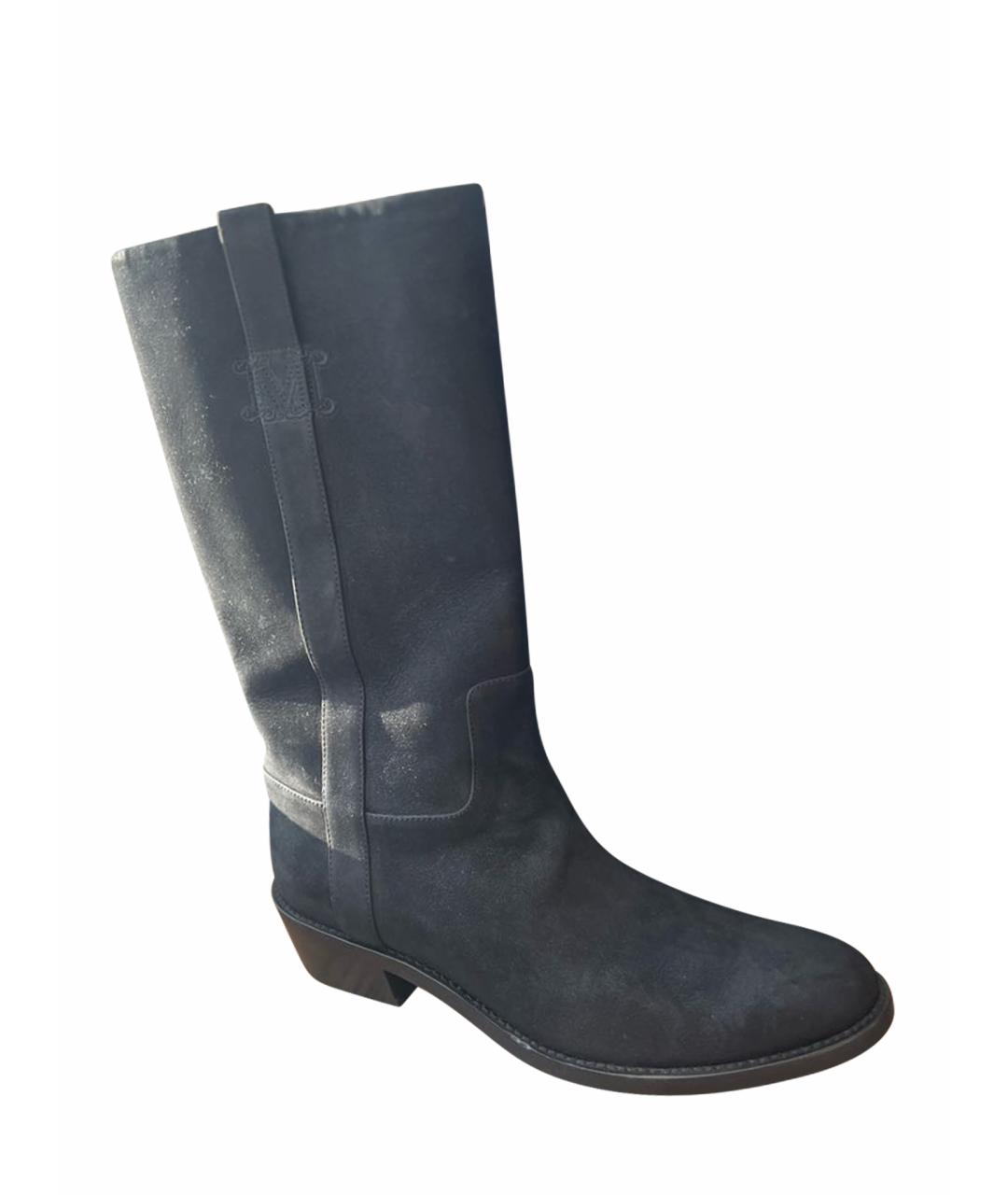 MAX MARA Черные нубуковые сапоги, фото 1