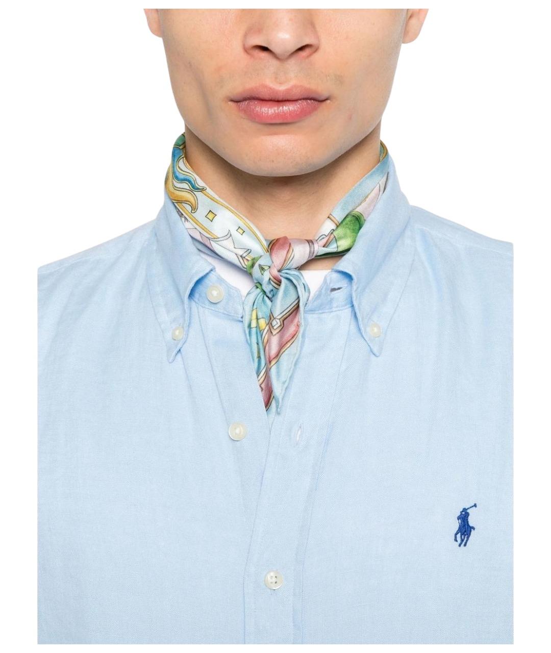 POLO RALPH LAUREN Голубая льняная кэжуал рубашка, фото 5