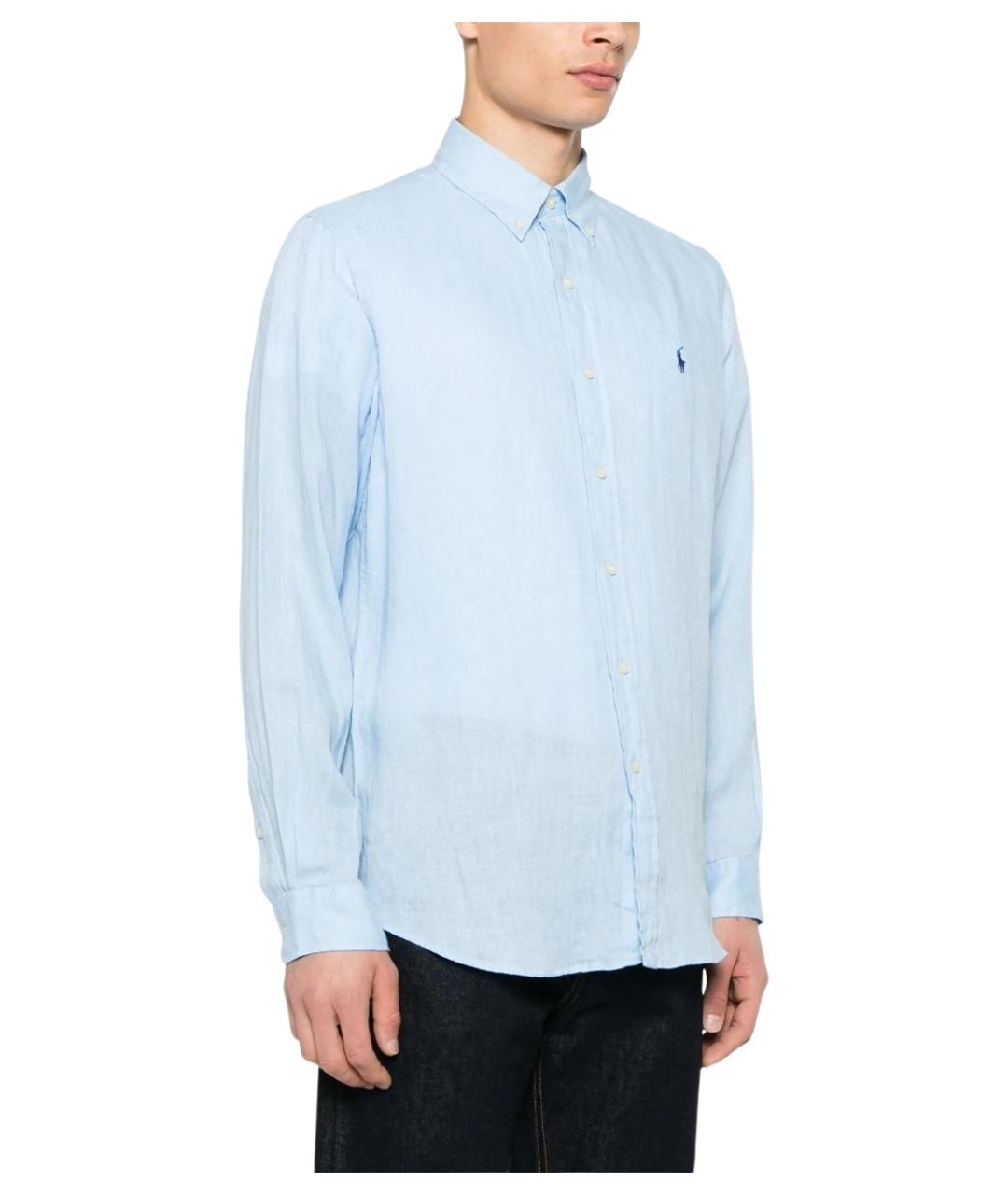 POLO RALPH LAUREN Голубая льняная кэжуал рубашка, фото 3