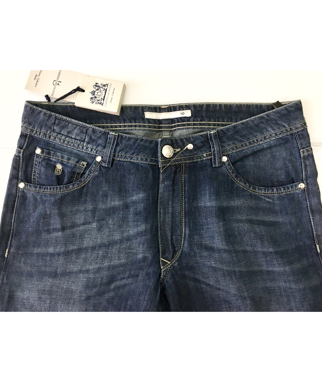 BILANCIONI Синие хлопко-леновые джинсы скинни, фото 4