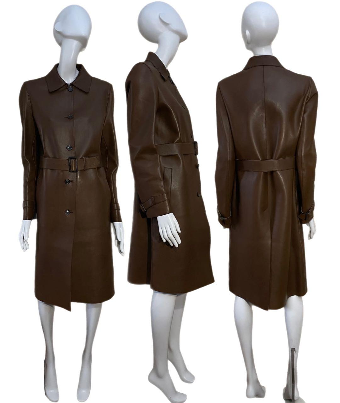 PRADA Коричневый кожаный тренч/плащ, фото 3