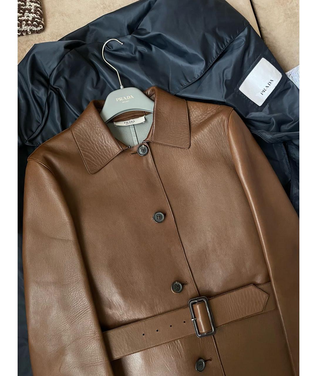 PRADA Коричневый кожаный тренч/плащ, фото 8