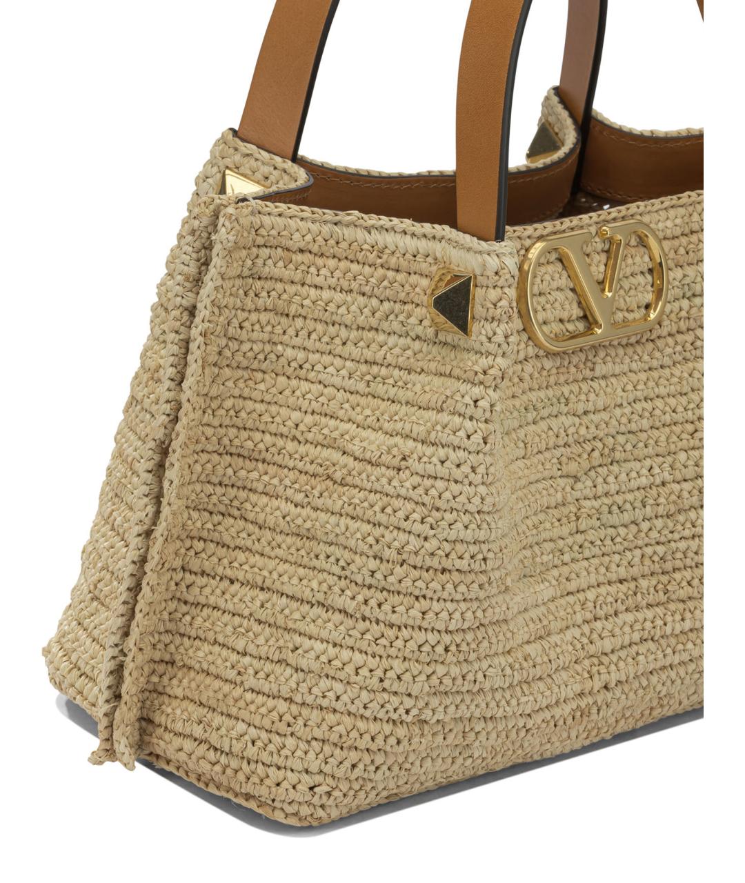 VALENTINO Бежевая пелетеная сумка тоут, фото 3