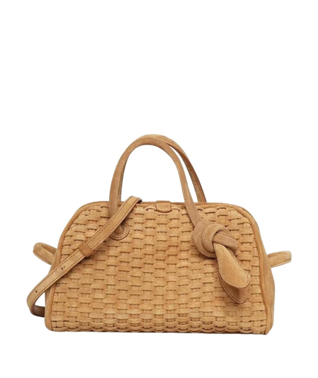 JACQUEMUS Бежевая замшевая сумка с короткими ручками, фото 1