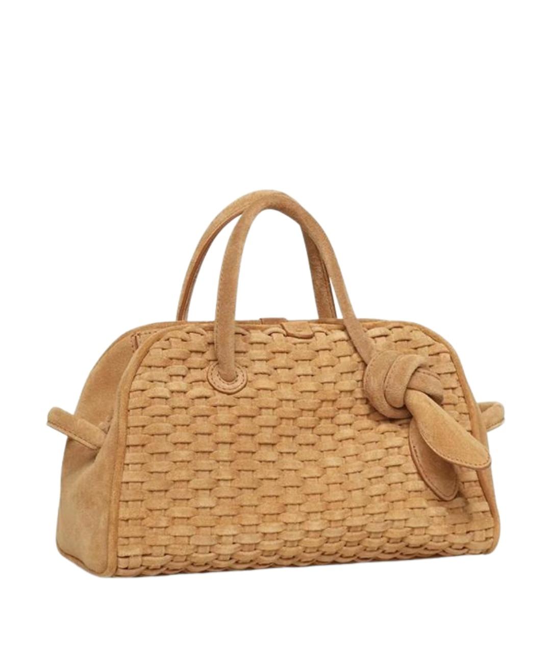 JACQUEMUS Бежевая замшевая сумка с короткими ручками, фото 3