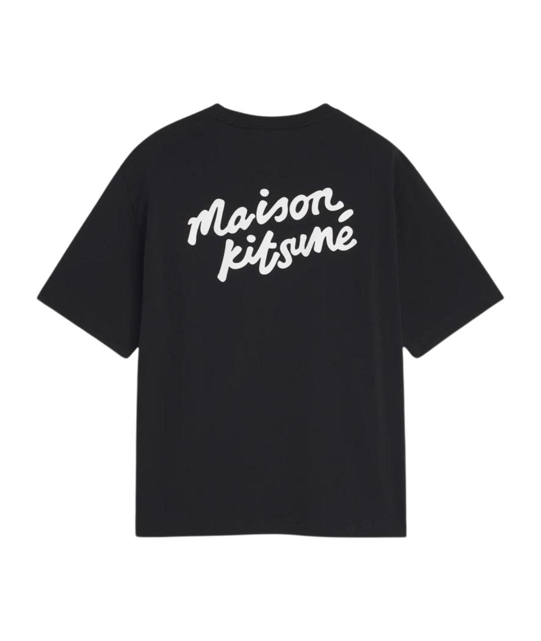 MAISON KITSUNE Черная хлопковая футболка, фото 2
