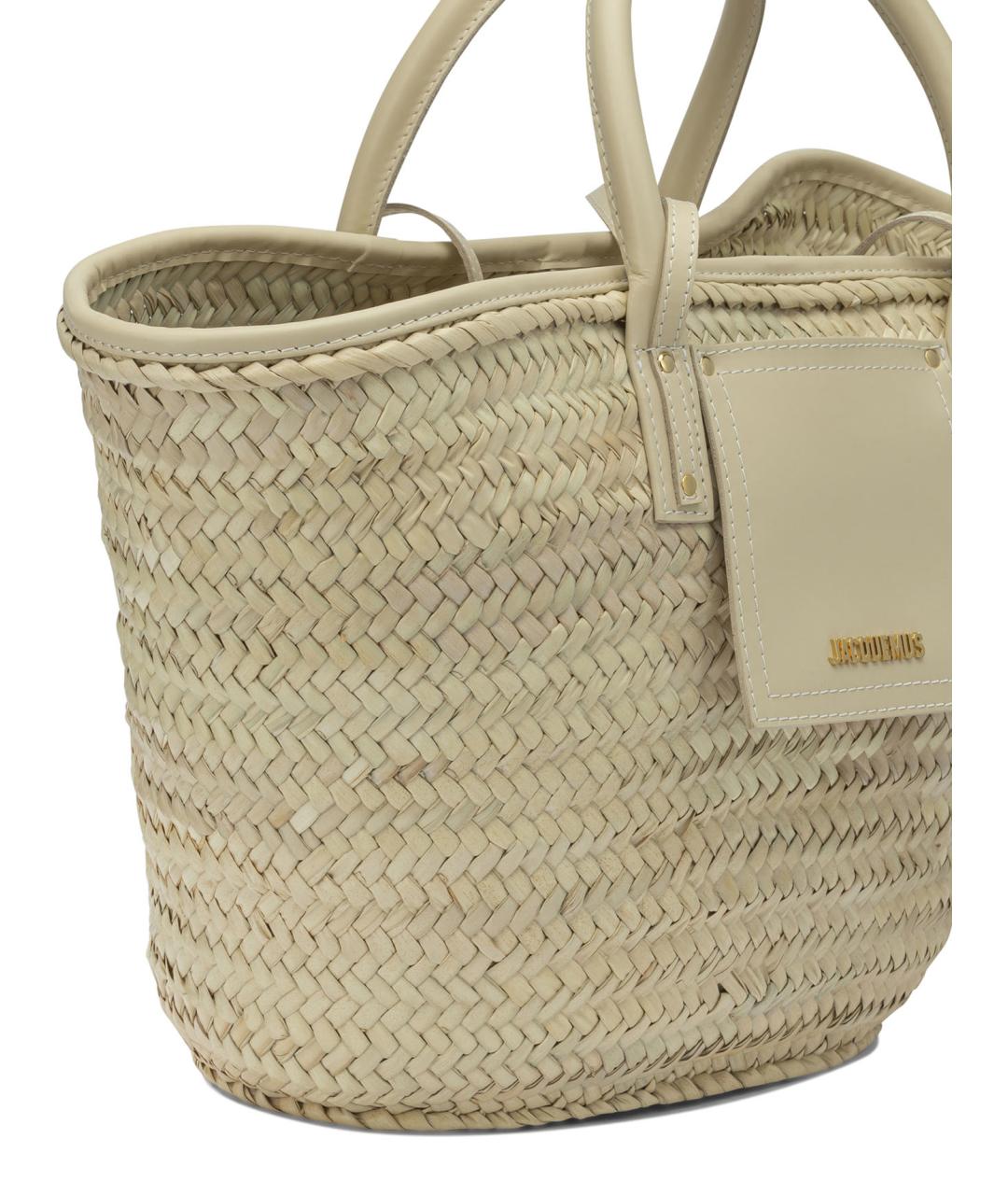 JACQUEMUS Бежевая пелетеная пляжная сумка, фото 4