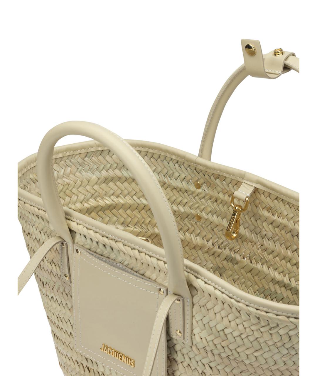 JACQUEMUS Бежевая пелетеная пляжная сумка, фото 5