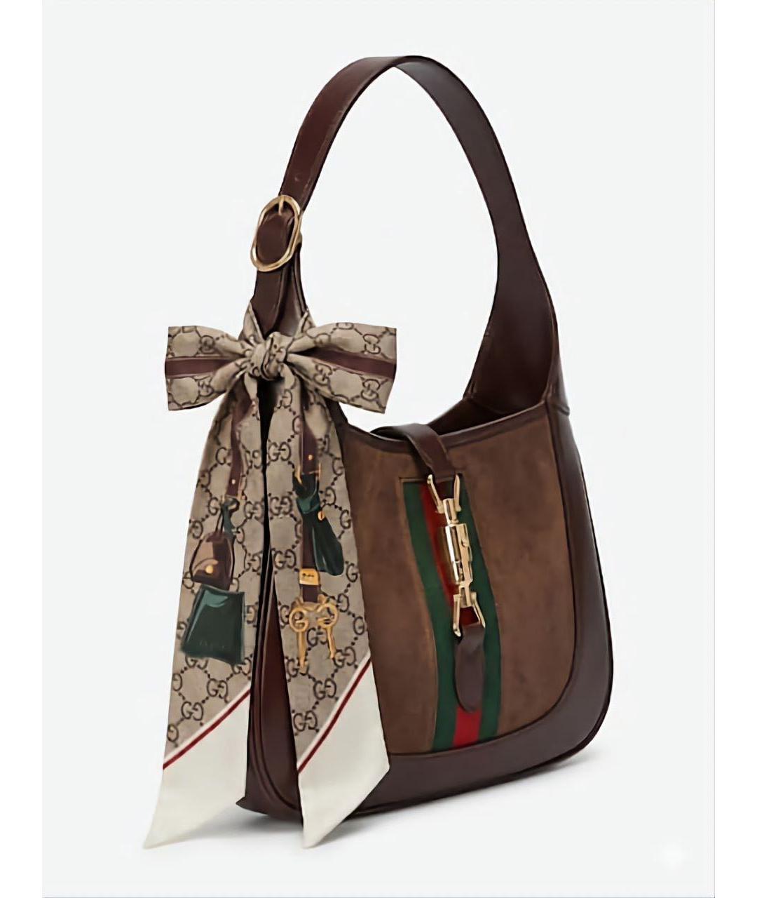 GUCCI Коричневый шелковый платок, фото 8