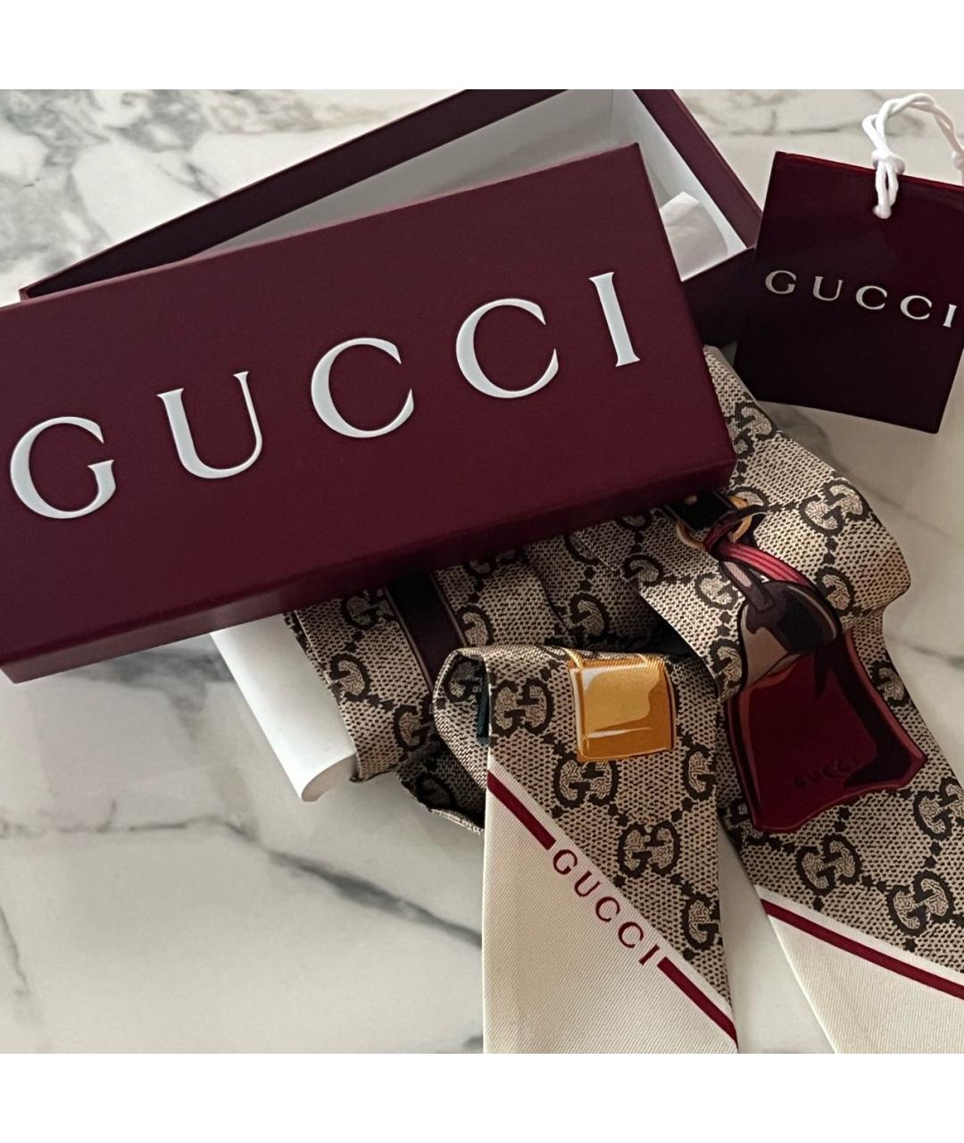 GUCCI Коричневый шелковый платок, фото 4
