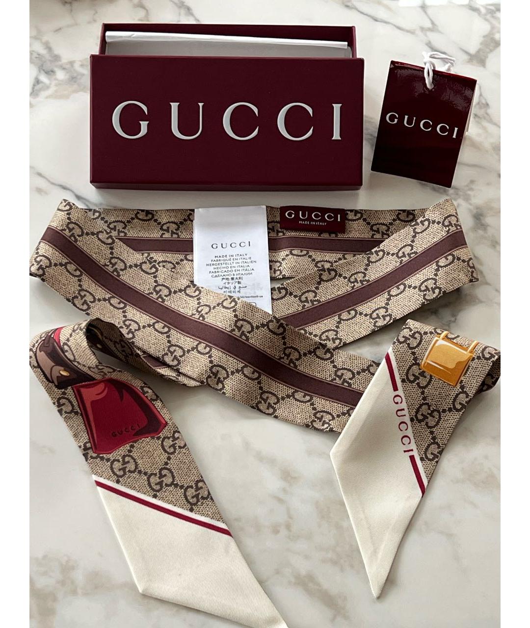 GUCCI Коричневый шелковый платок, фото 7