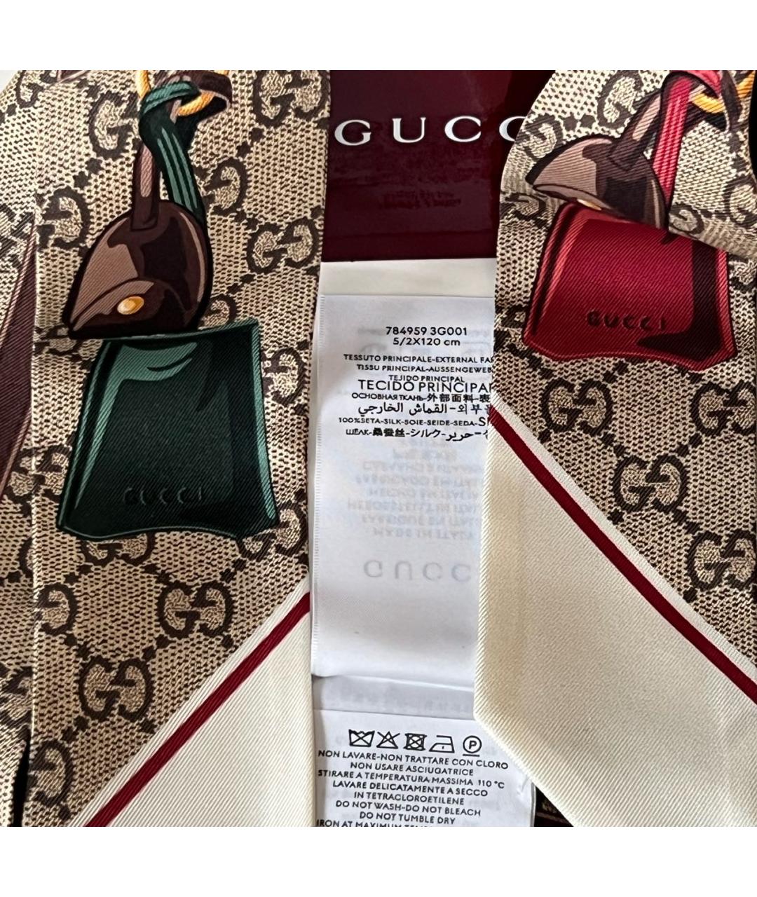 GUCCI Коричневый шелковый платок, фото 5