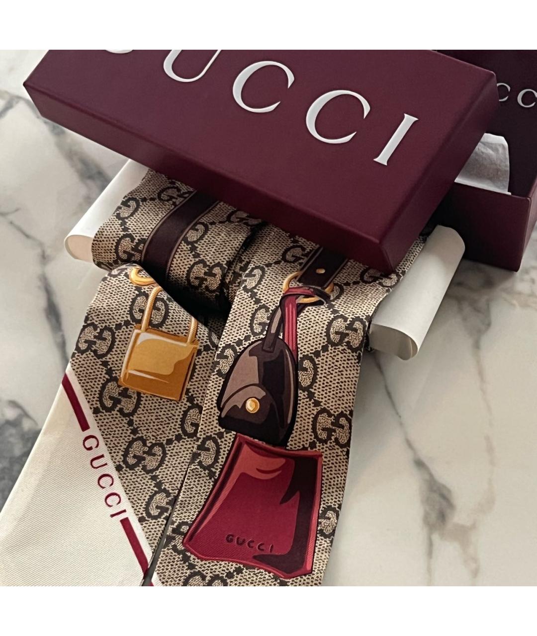 GUCCI Коричневый шелковый платок, фото 6