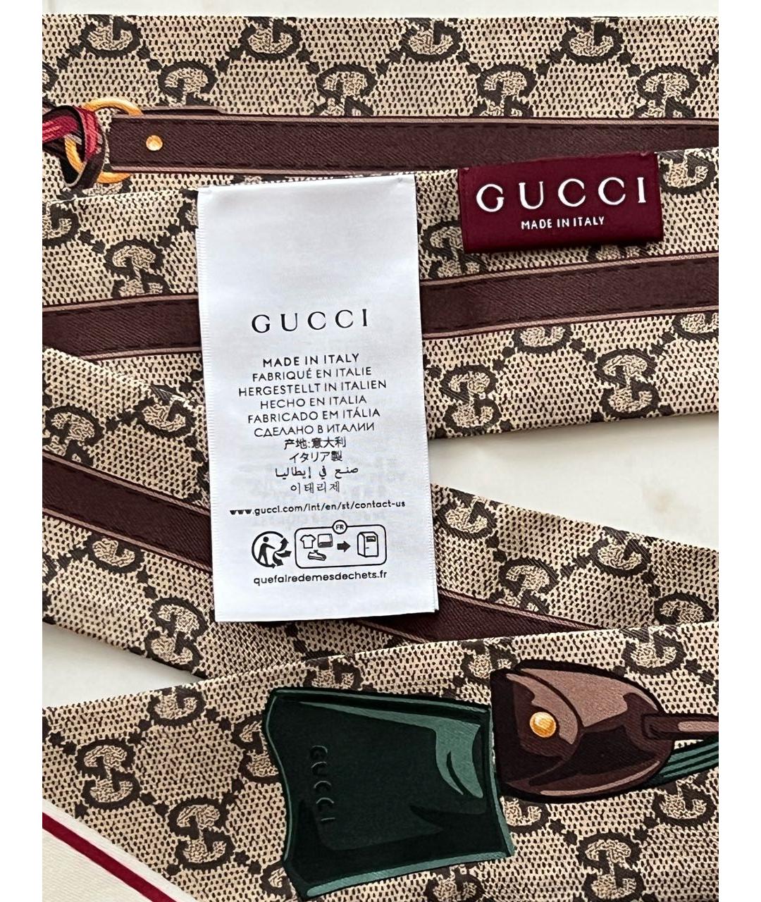 GUCCI Коричневый шелковый платок, фото 3