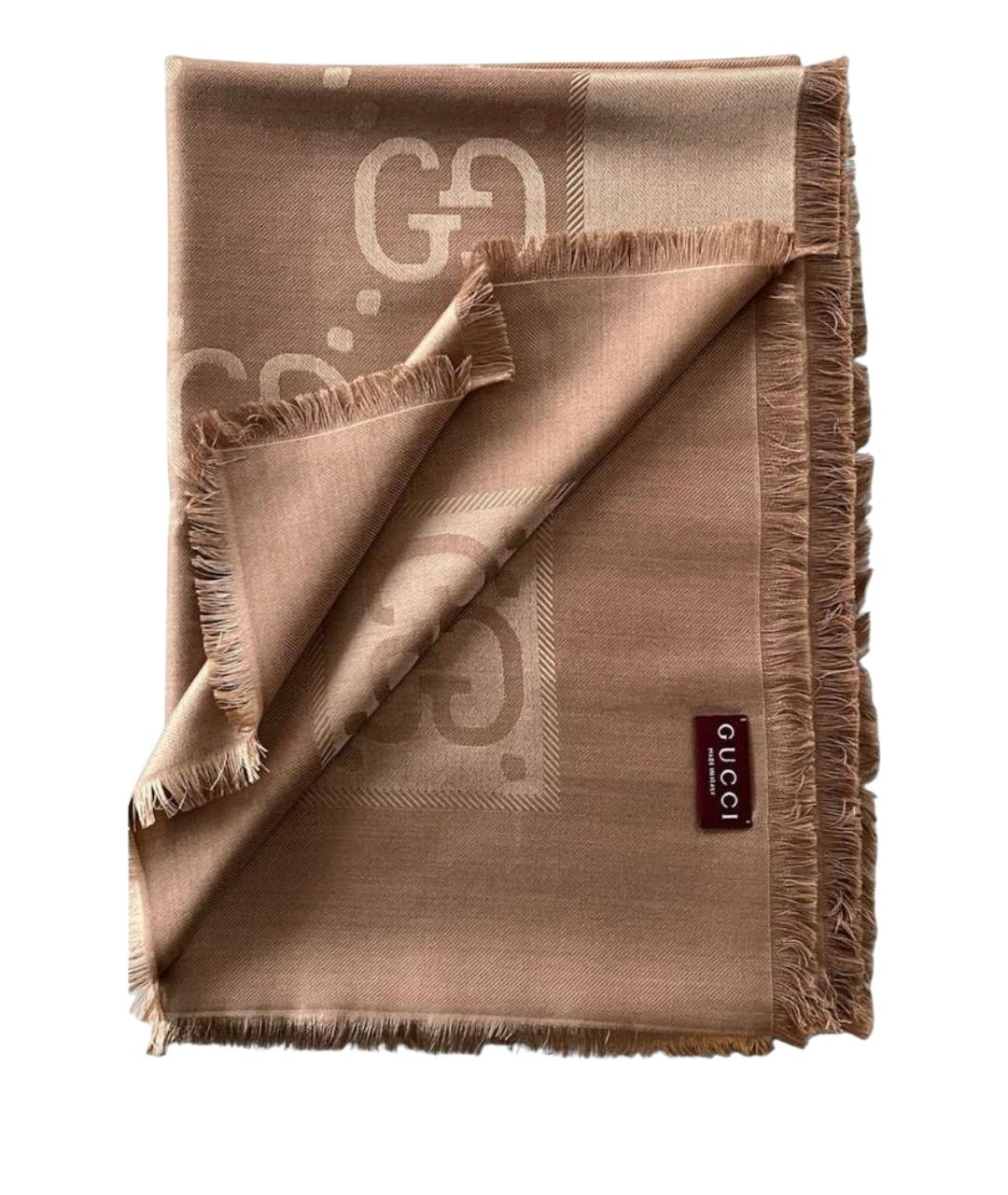 GUCCI Бежевый шелковый платок, фото 1