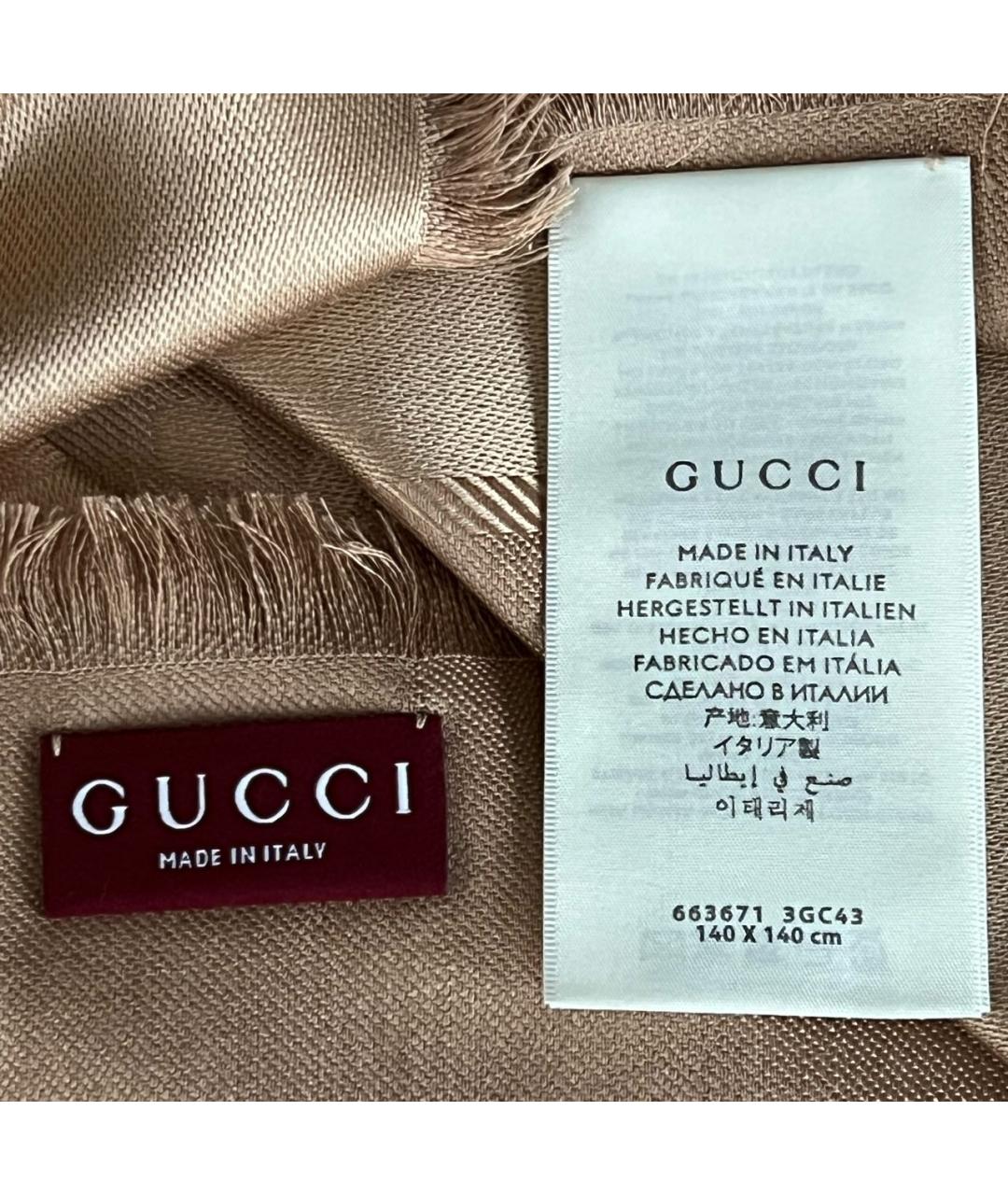 GUCCI Бежевый шелковый платок, фото 3