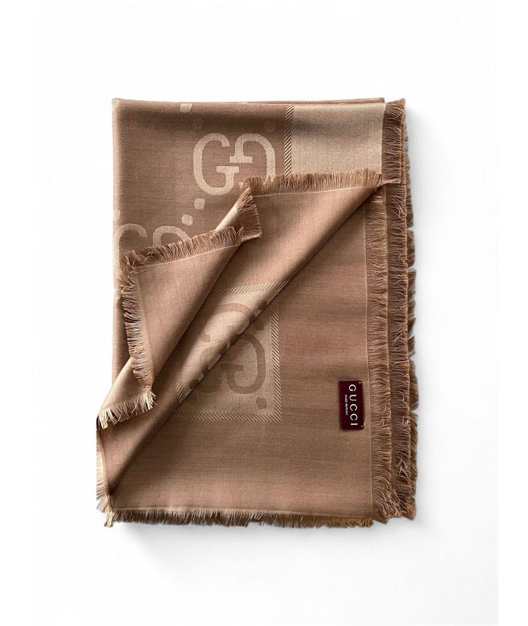 GUCCI Бежевый шелковый платок, фото 9