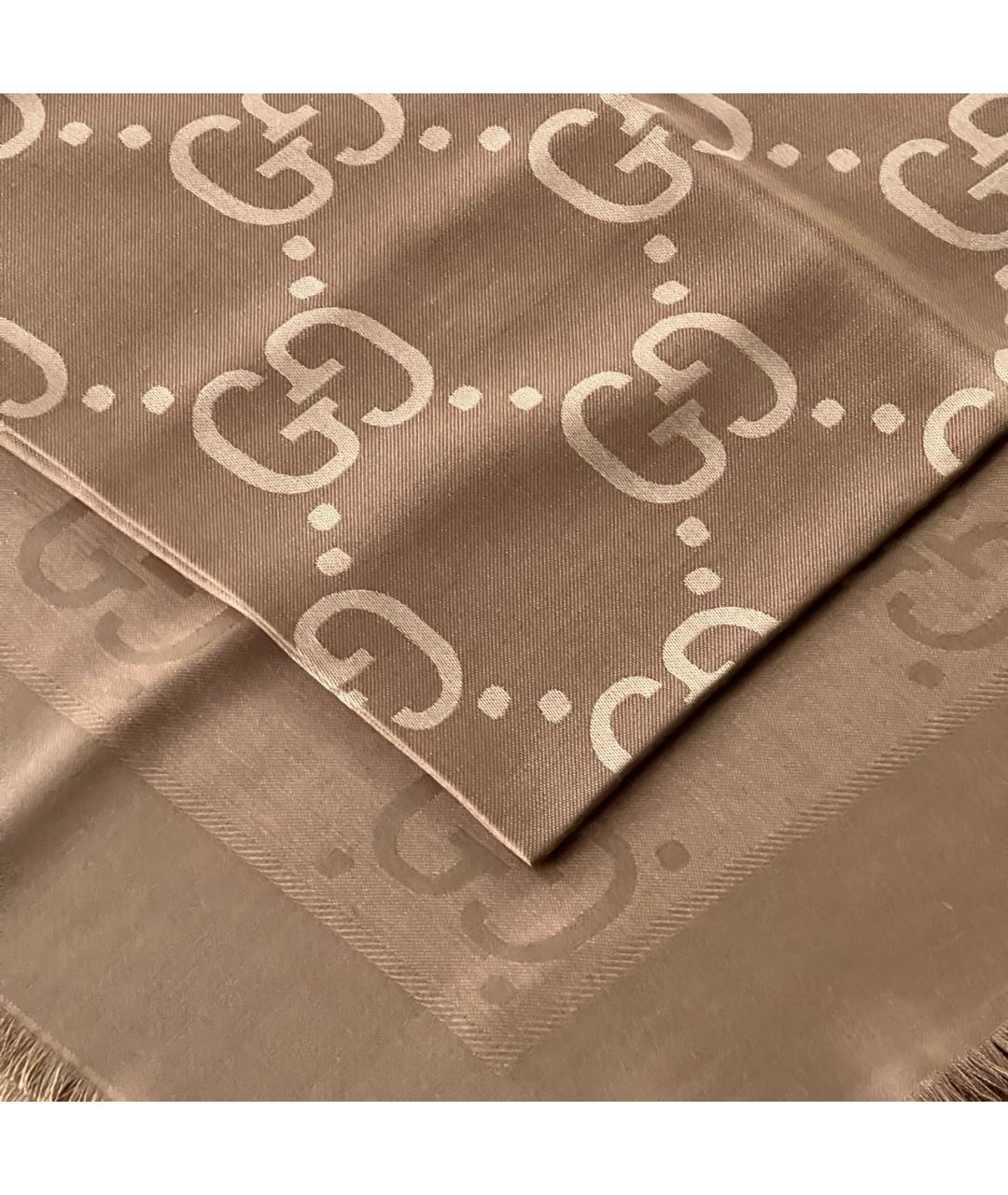 GUCCI Бежевый шелковый платок, фото 5