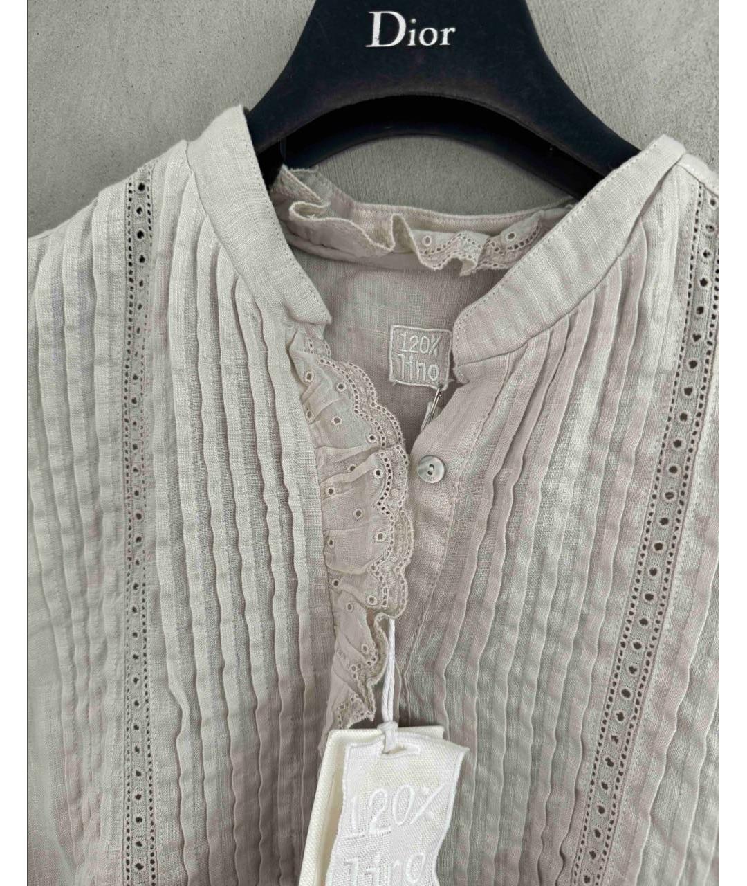 120% LINO Бежевая льняная блузы, фото 5