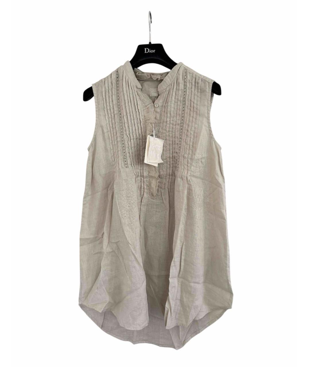 120% LINO Бежевая льняная блузы, фото 7