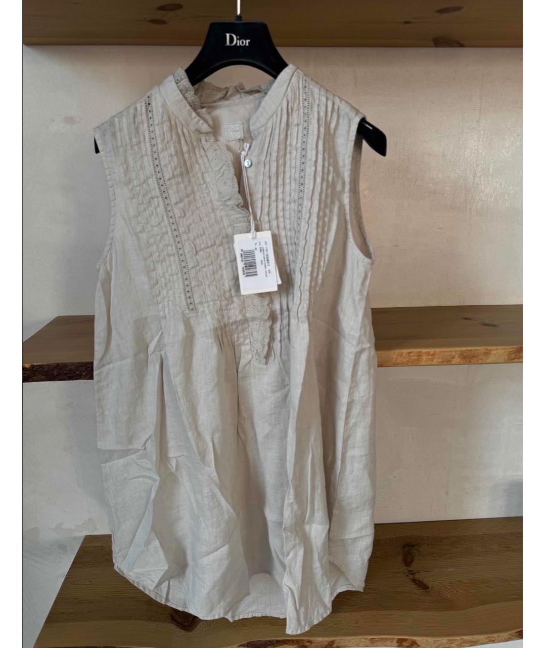 120% LINO Бежевая льняная блузы, фото 6