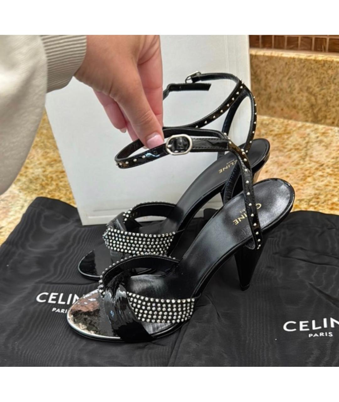 CELINE Черные кожаные босоножки, фото 4