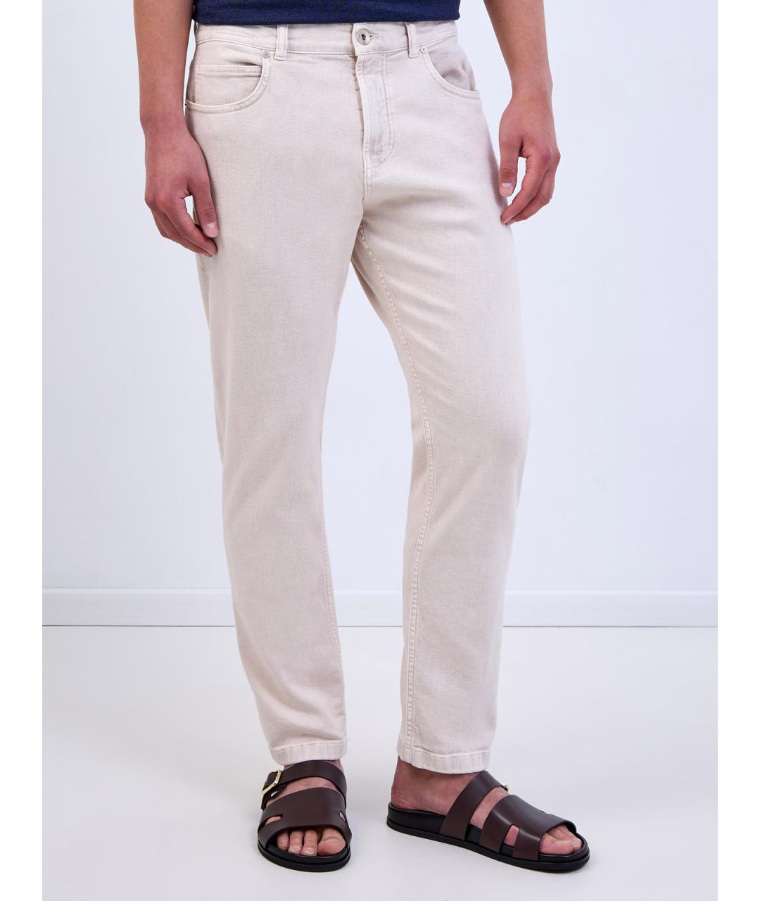 ELEVENTY Бежевые хлопковые прямые джинсы, фото 3