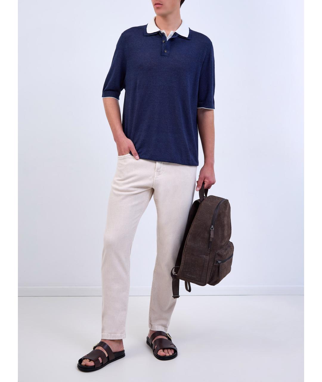 ELEVENTY Бежевые хлопковые прямые джинсы, фото 2