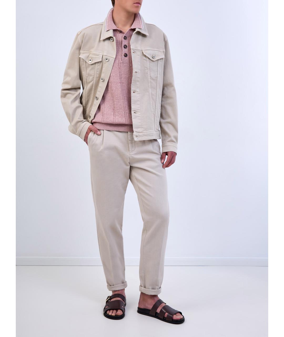 ELEVENTY Бежевые хлопковые прямые джинсы, фото 2