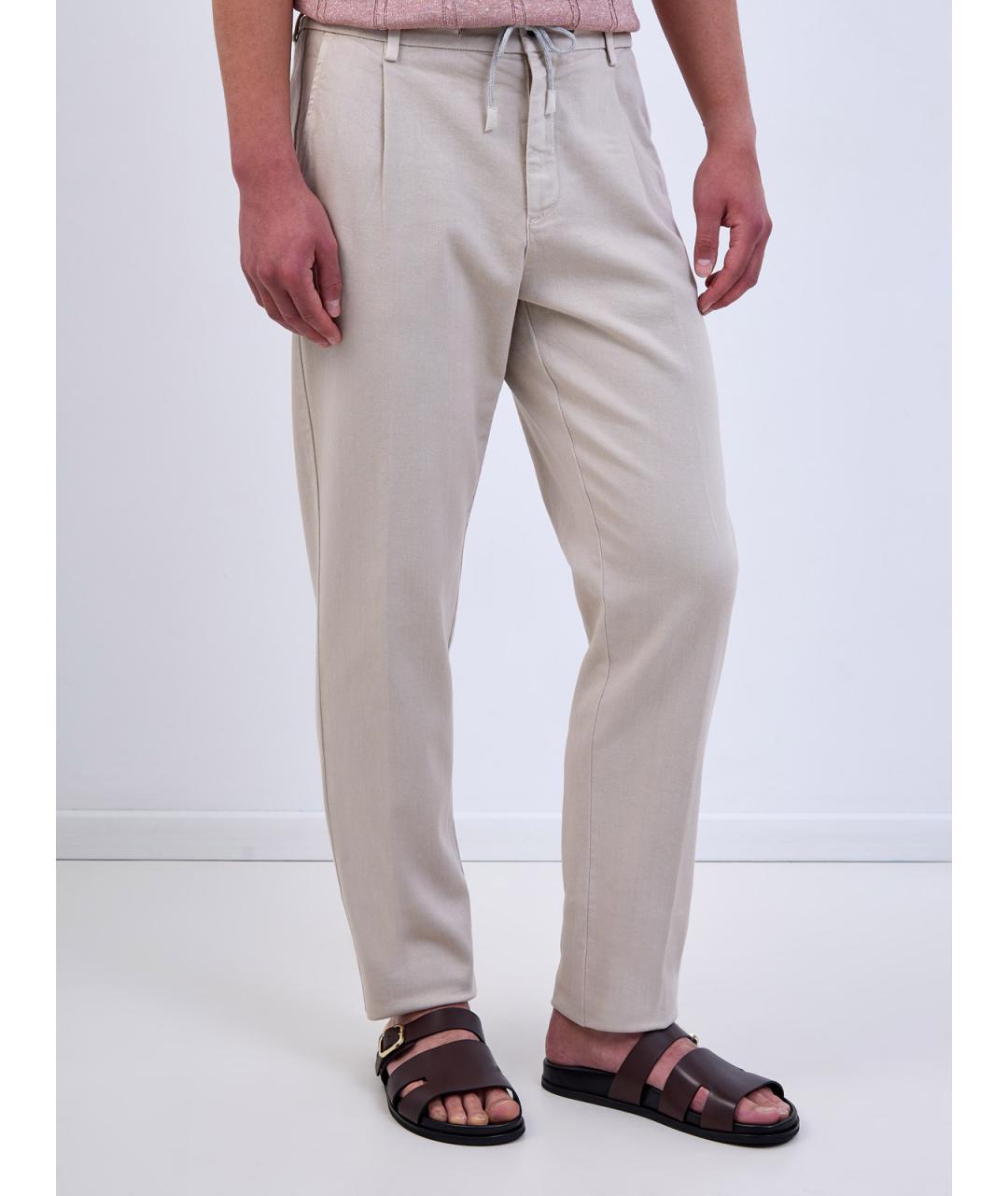 ELEVENTY Бежевые хлопковые прямые джинсы, фото 3