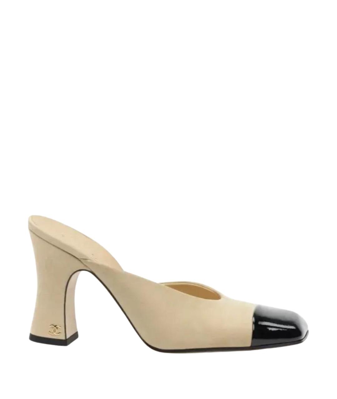 CHANEL Бежевые замшевые мюли, фото 1