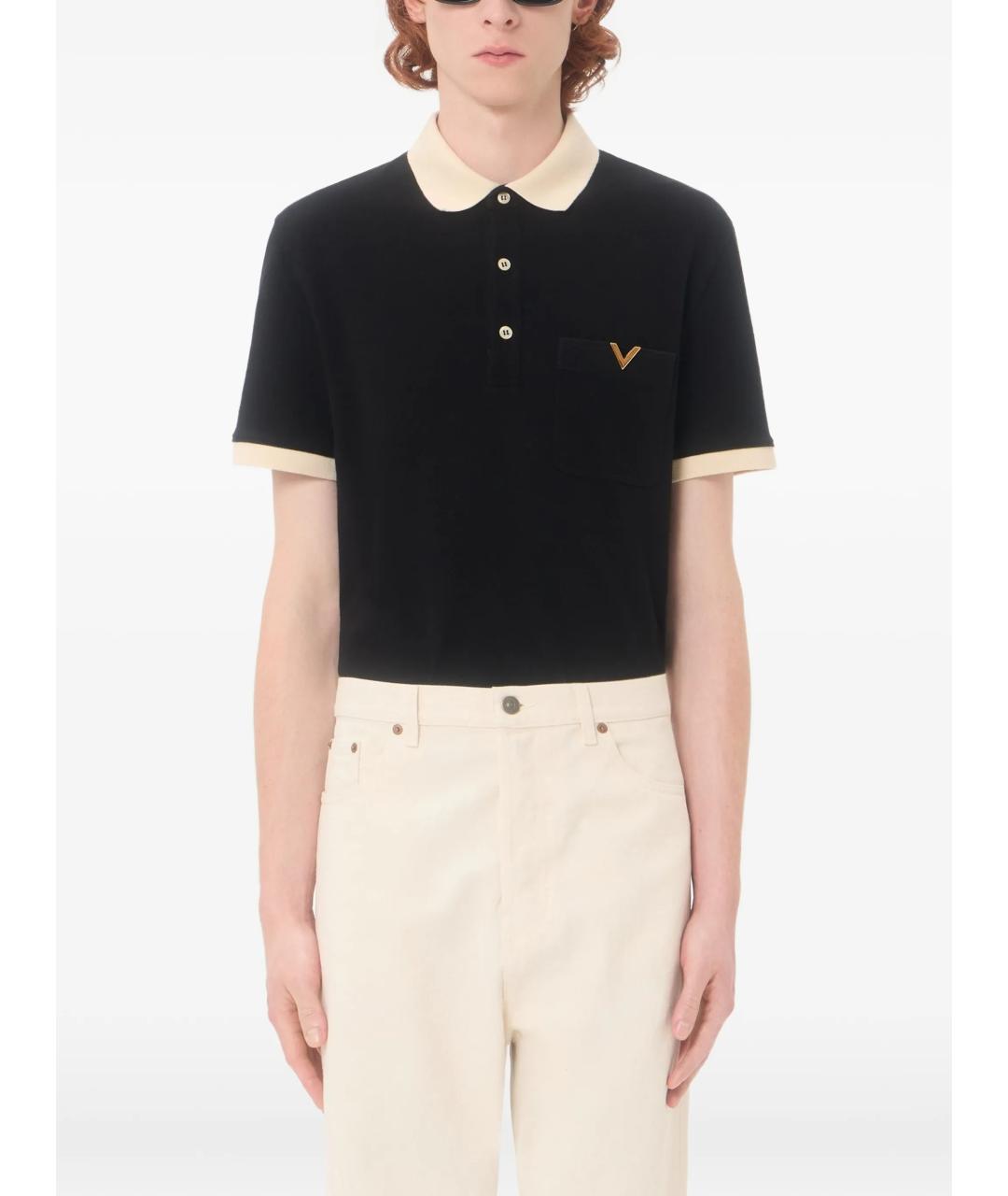 VALENTINO Черное хлопковое поло с коротким рукавом, фото 3