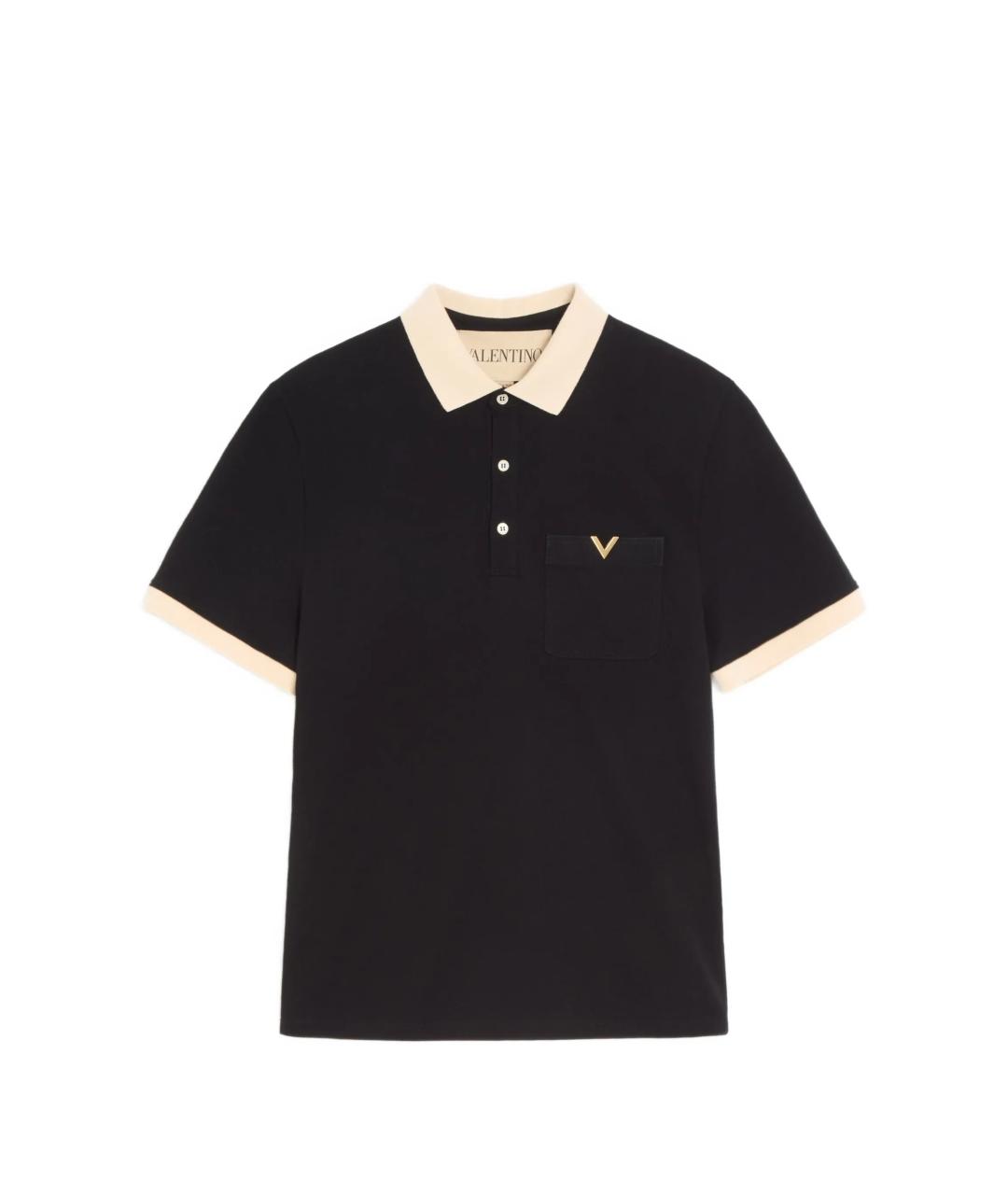 VALENTINO Черное хлопковое поло с коротким рукавом, фото 1