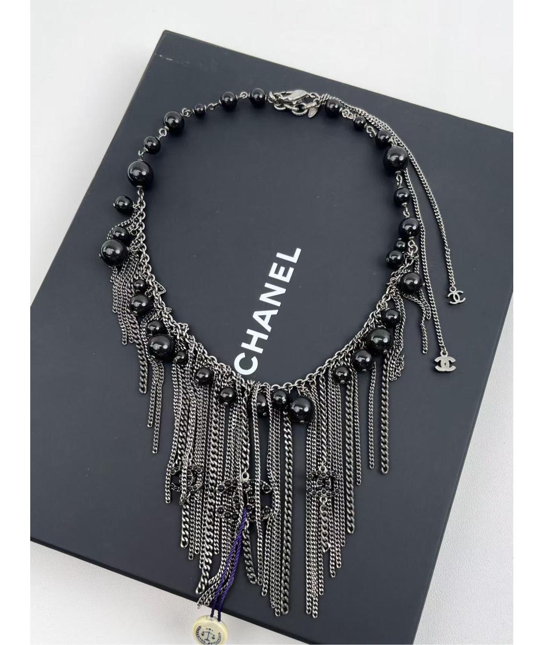 CHANEL Антрацитовое металлическое колье, фото 2