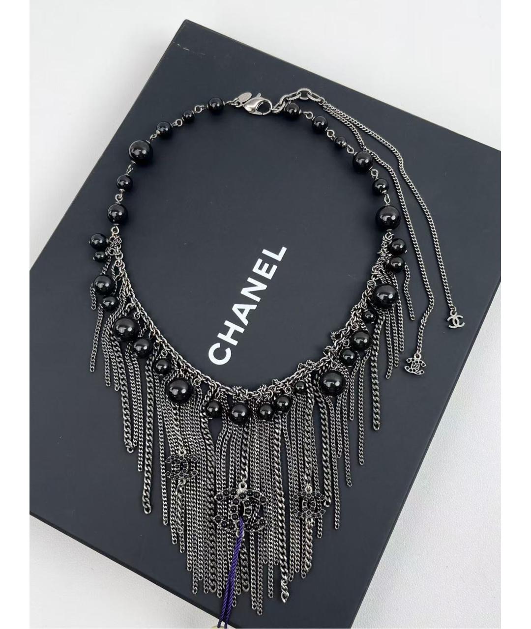CHANEL Антрацитовое металлическое колье, фото 3