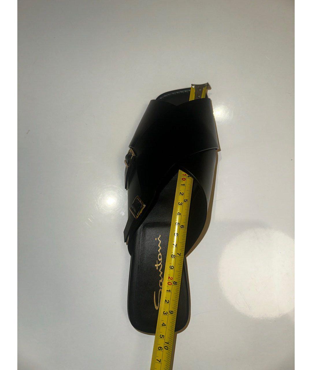 SANTONI Черные кожаные шлепанцы, фото 7