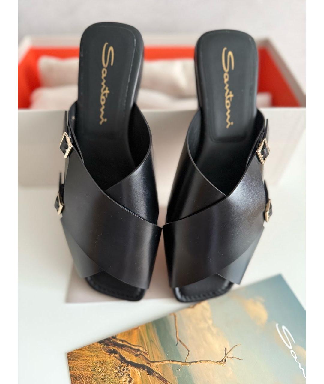 SANTONI Черные кожаные шлепанцы, фото 3