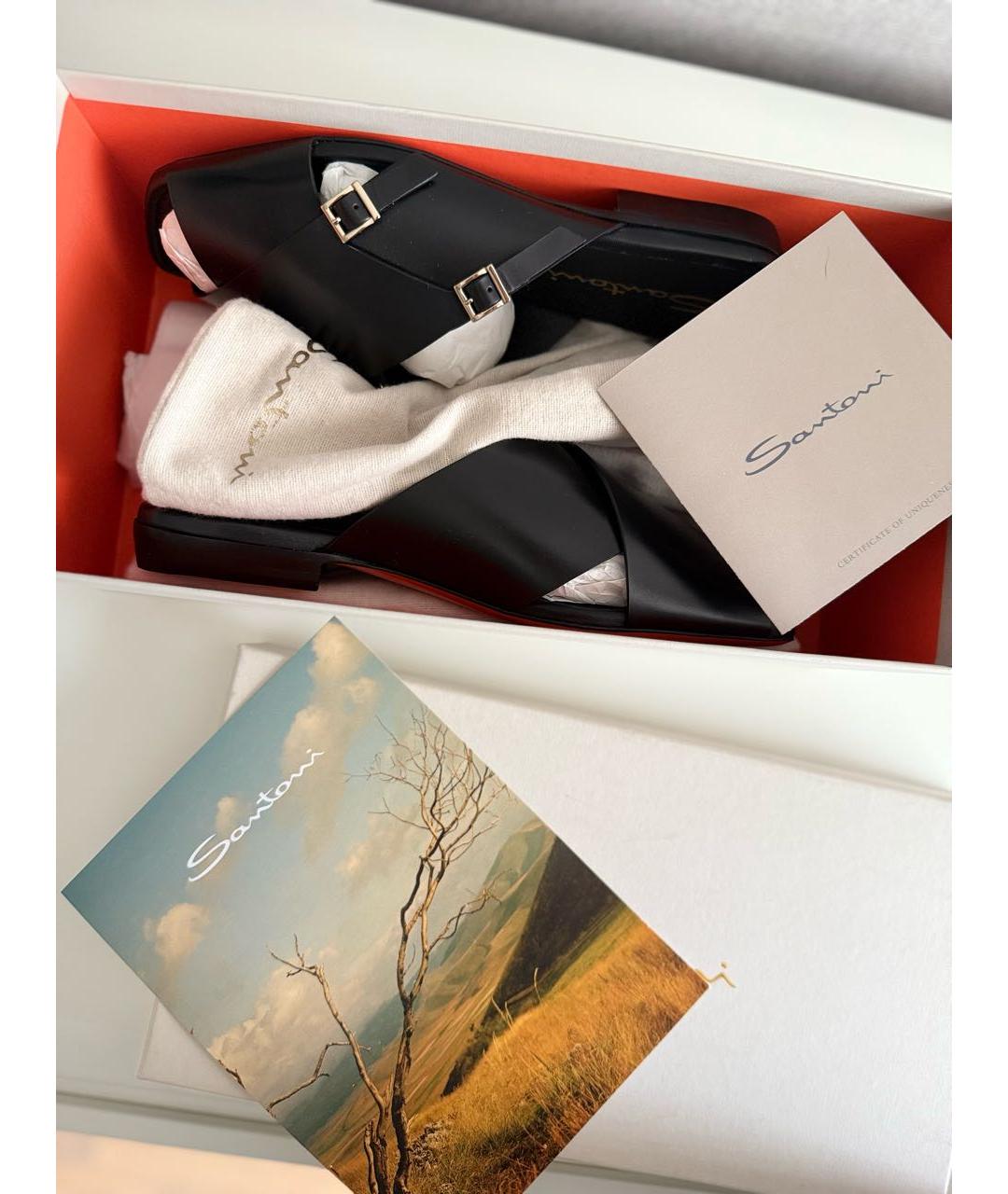 SANTONI Черные кожаные шлепанцы, фото 6