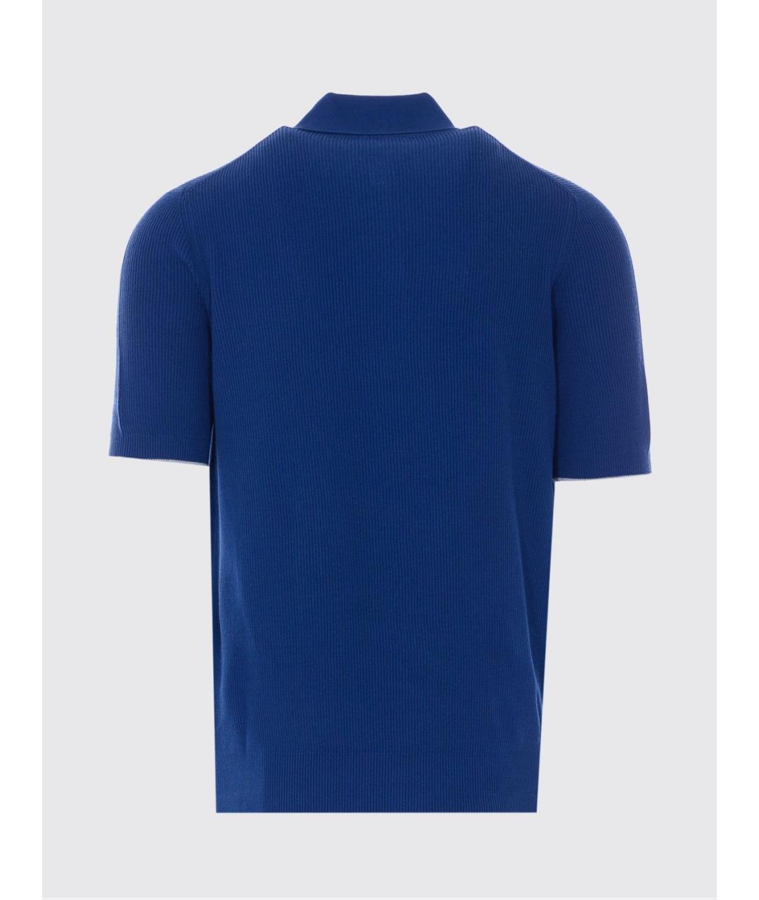 BRUNELLO CUCINELLI Синее хлопковое поло с коротким рукавом, фото 3