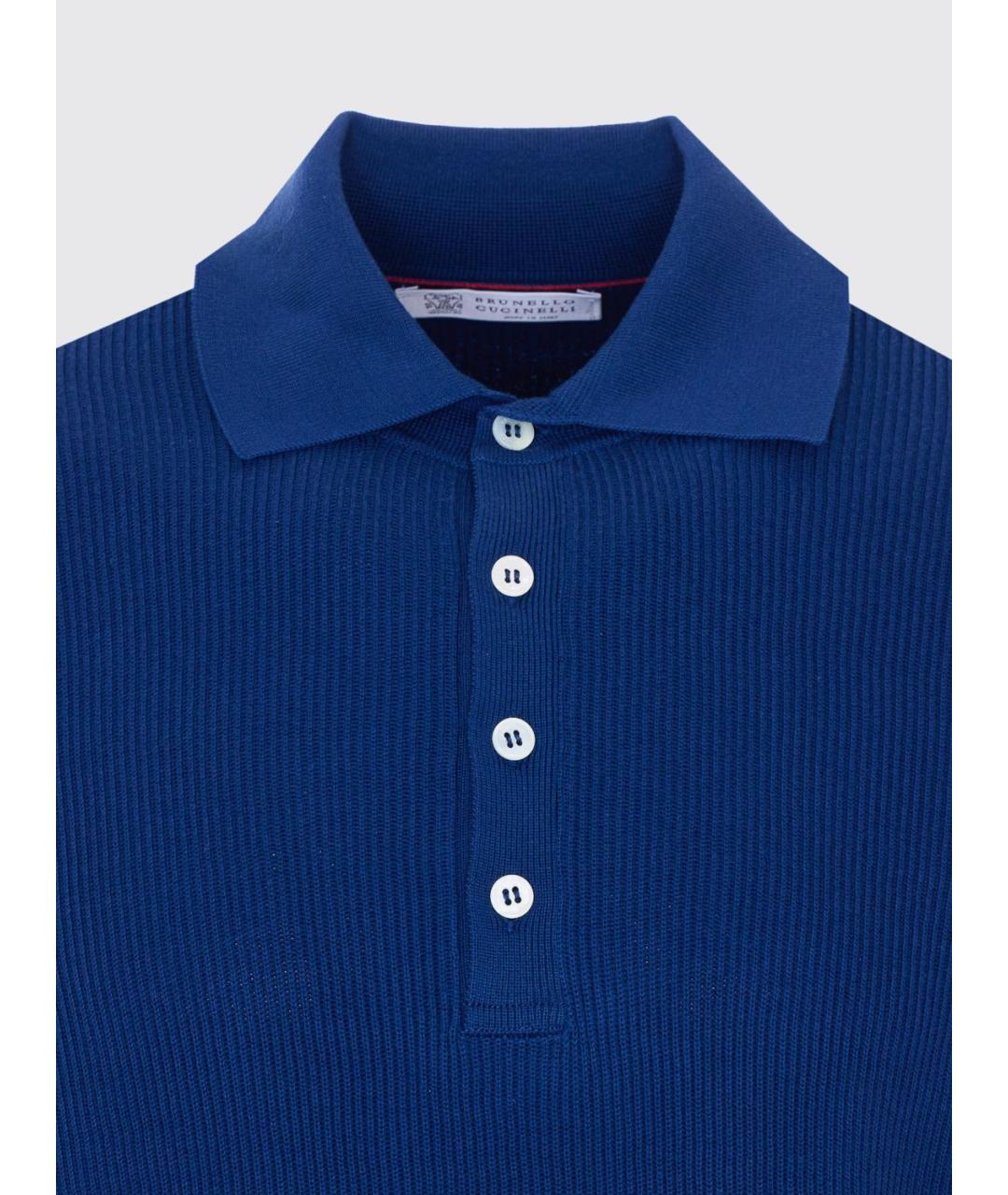 BRUNELLO CUCINELLI Синее хлопковое поло с коротким рукавом, фото 4
