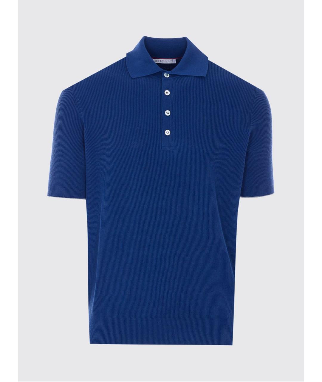BRUNELLO CUCINELLI Синее хлопковое поло с коротким рукавом, фото 2