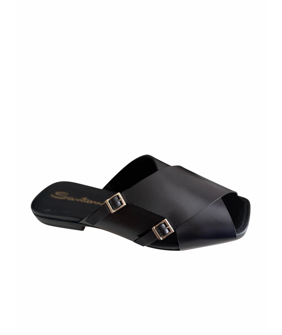 SANTONI Черные кожаные шлепанцы, фото 1