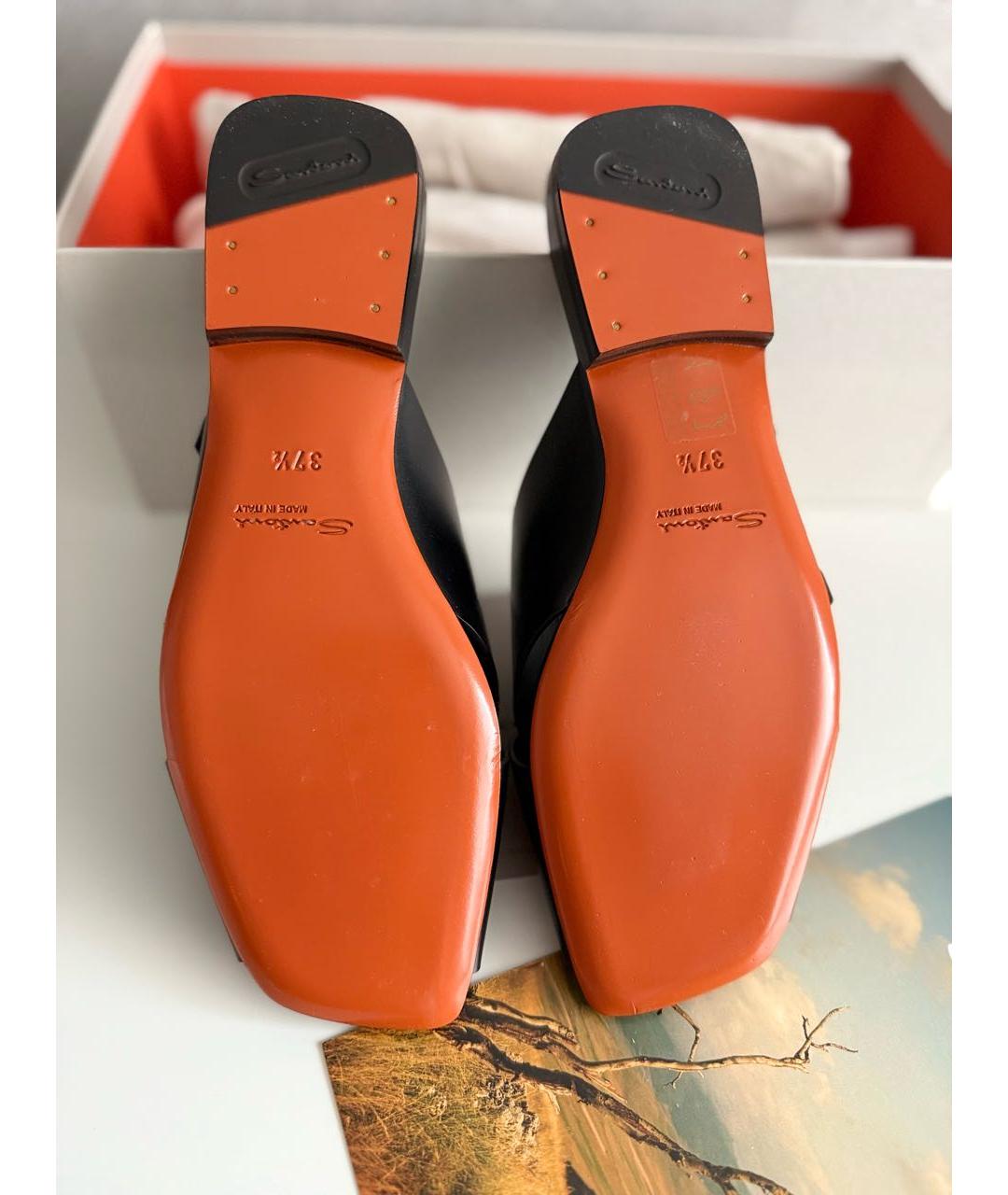 SANTONI Черные кожаные шлепанцы, фото 4