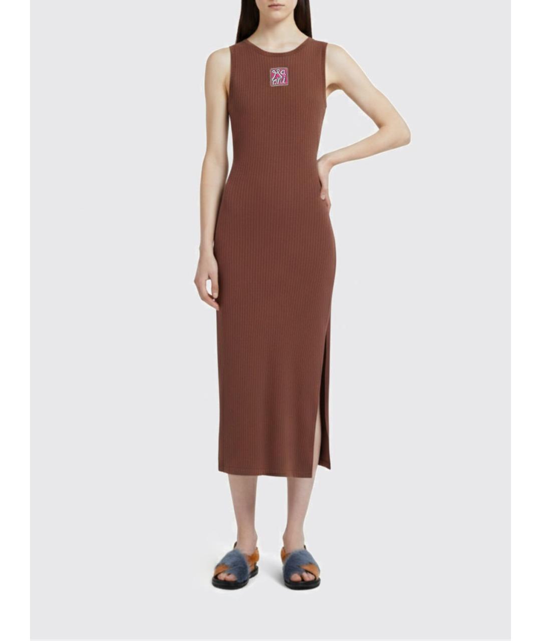 MARNI Коричневое хлопковое повседневное платье, фото 2