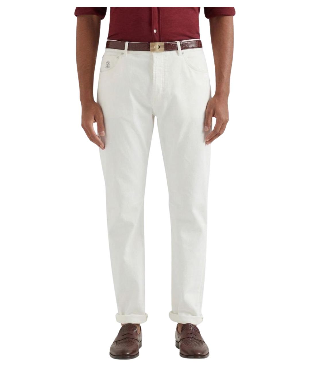 BRUNELLO CUCINELLI Белые хлопковые прямые джинсы, фото 1