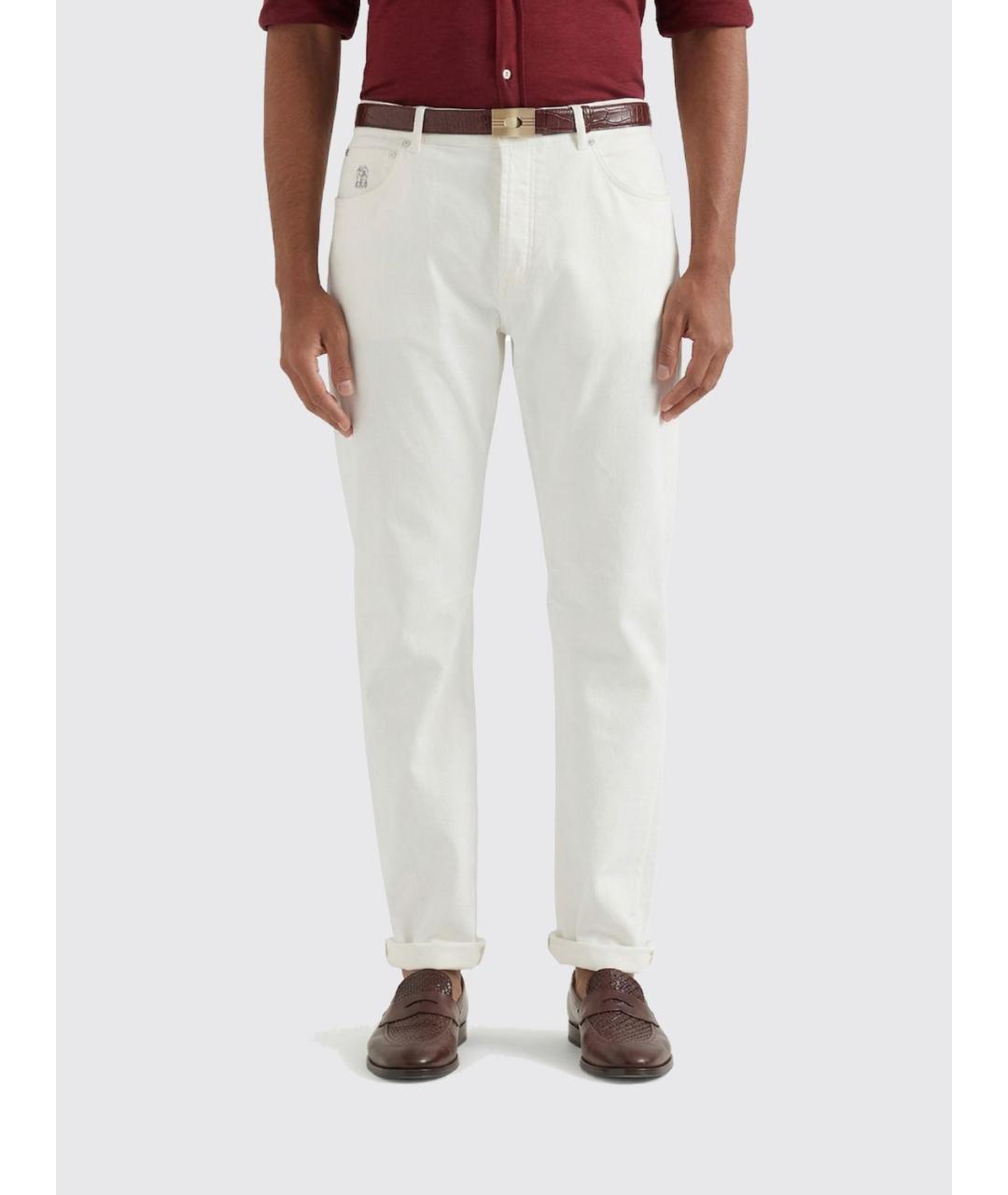 BRUNELLO CUCINELLI Белые хлопковые прямые джинсы, фото 5