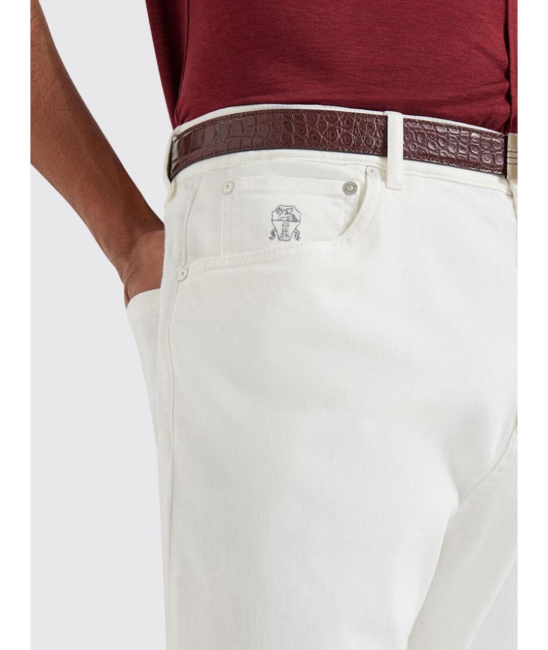BRUNELLO CUCINELLI Белые хлопковые прямые джинсы, фото 3